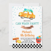 かわいいカーウォッシュのパーティーの誕生日の招待 招待状 (正面)