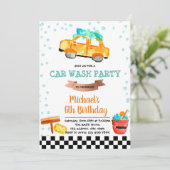 かわいいカーウォッシュのパーティーの誕生日の招待 招待状 (スタンド正面)
