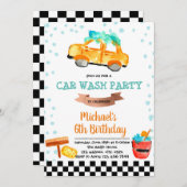かわいいカーウォッシュのパーティーの誕生日の招待 招待状 (正面/裏面)