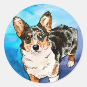 かわいいカーディガンウェルシュコーギー子犬の水色 ラウンドシール (正面)