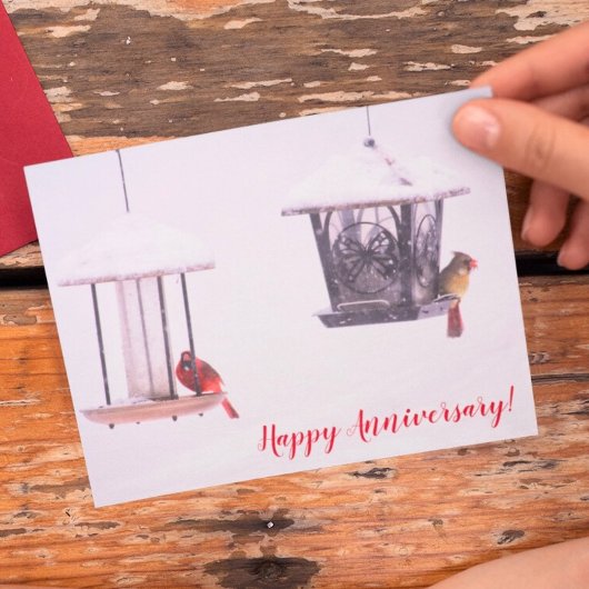かわいいカーディナルバードの結婚記念日おめでとう カード