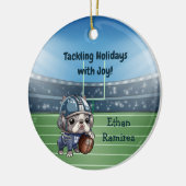 かわいいカートゥーフランスのブルドッグのクォーターバック セラミックオーナメント (左)