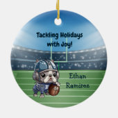 かわいいカートゥーフランスのブルドッグのクォーターバック セラミックオーナメント (裏面)