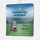 かわいいカートゥーフランスのブルドッグのクォーターバック セラミックオーナメント (左)