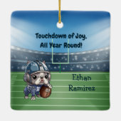 かわいいカートゥーフランスのブルドッグのクォーターバック セラミックオーナメント (裏面)