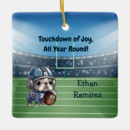 かわいいカートゥーフランスのブルドッグのクォーターバック セラミックオーナメント