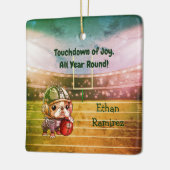 かわいいカートゥーフランスのブルドッグのクォーターバック セラミックオーナメント (左)