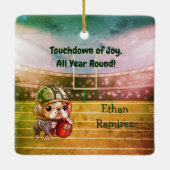 かわいいカートゥーフランスのブルドッグのクォーターバック セラミックオーナメント (裏面)