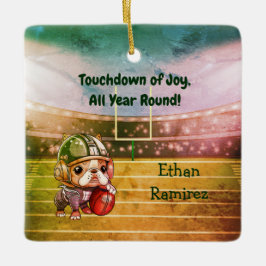 かわいいカートゥーフランスのブルドッグのクォーターバック セラミックオーナメント