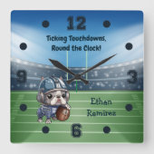 かわいいカートゥーフランスのブルドッグ準スタジアム スクエア壁時計 (正面)