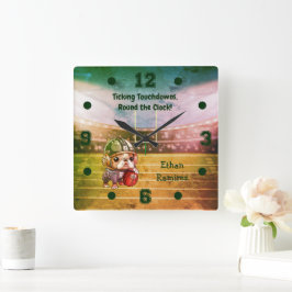 かわいいカートゥーフランスのブルドッグ準スタジアム スクエア壁時計