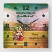 かわいいカートゥーフランスのブルドッグ準スタジアム スクエア壁時計 (正面)