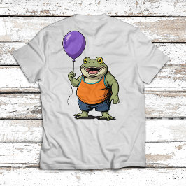 かわいいカートゥーンのカエルが紫の風船を持っている Tシャツ