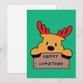 かわいいカートゥーンのクリスマスツリーの鹿のフラットホリデーカード シーズンカード (正面/裏面)