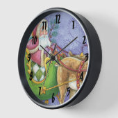 かわいいカートゥーンのクリスマス サンタクロースのそり 鹿 壁時計 (傾斜)