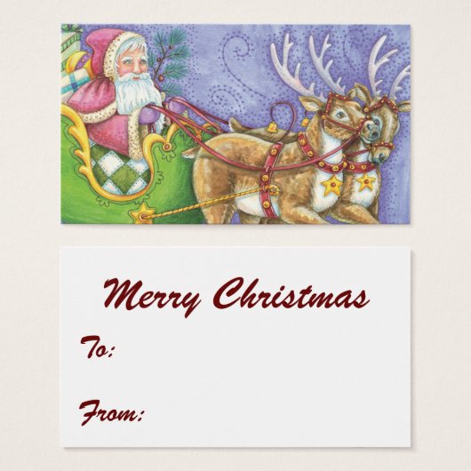 かわいいカートゥーンのクリスマス サンタクロースのトナカイのそり (正面&裏面)