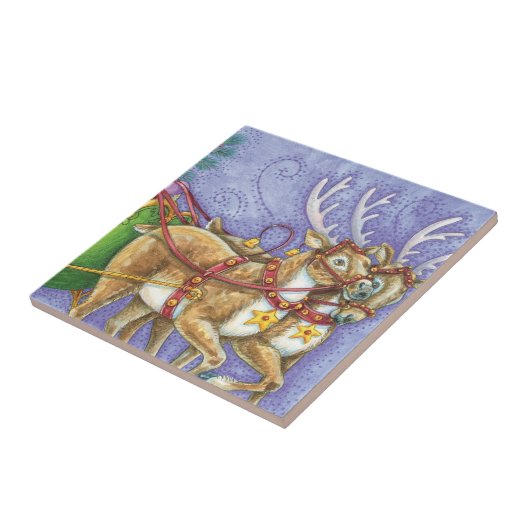 かわいいカートゥーンのクリスマス サンタクロースのトナカイのそり タイル (側面)