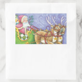 かわいいカートゥーンのクリスマス サンタクロースのトナカイのそり 長方形シール (バッグ)