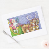 かわいいカートゥーンのクリスマス サンタクロースのトナカイのそり 長方形シール (封筒)