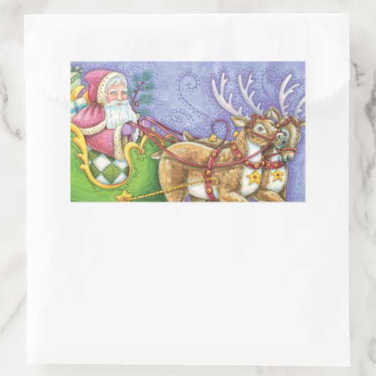 かわいいカートゥーンのクリスマス サンタクロースのトナカイのスレー 長方形シール (バッグ)