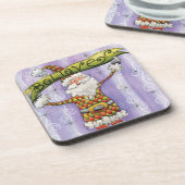 かわいいカートゥーンのクリスマス、サンタクロースを信じる コースター (左側)