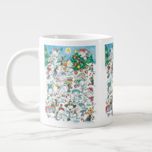 かわいいカートゥーンのクリスマス・ポーラーベア・ペンギンパーティ ジャンボコーヒーマグカップ