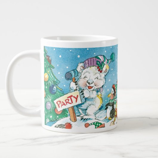 かわいいカートゥーンのクリスマス・ポーラーベア・ペンギンパーティ ジャンボコーヒーマグカップ (左)