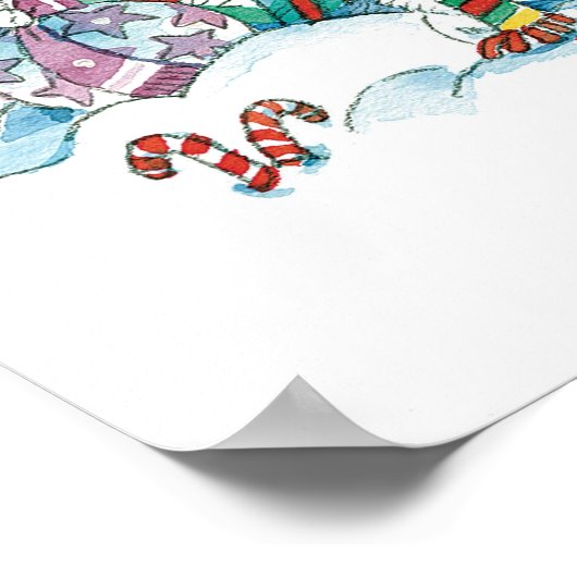 かわいいカートゥーンのクリスマス・ポーラーベア・ペンギンパーティ ポスター (角)