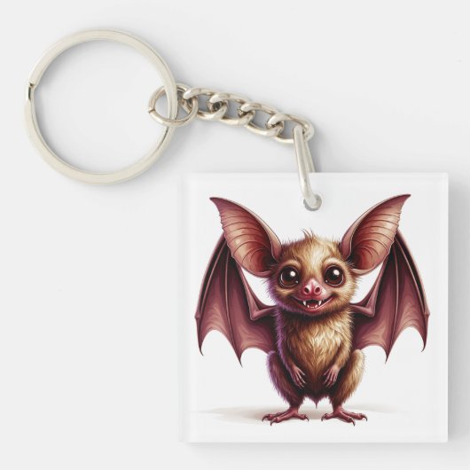 かわいいカートゥーンのコウモリのハロウィン スマイル 🦇 キーホルダー (正面)