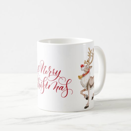 かわいいカートゥーンのトナカイ メリークリスマス ホリデー コーヒーマグカップ (正面右)