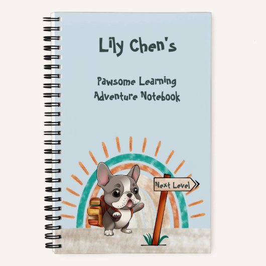 かわいいカートゥーンのフレンチブルドッグ　バックトゥスクールの学生 ノートブック (正面)