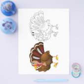 かわいいカートゥーンの七面鳥のぬりえページ チラシ (シングル)