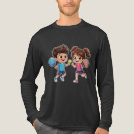 かわいいカートゥーンの少年と少女がパデルテニスで遊ぶ – F トライブレンドTシャツ