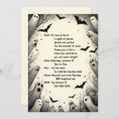 かわいいカートゥーンの幽霊とコウモリのハロウィン 招待状 (正面/裏面)