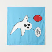 かわいいカートゥーンの幽霊と赤い風船 タペストリー (正面(横))