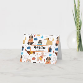 かわいいカートゥーンの犬をテーマにした誕生日パーティー サンキューカード