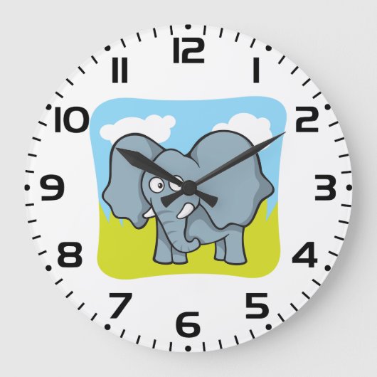 かわいいカートゥーンの象のジャングル動物 ラージ壁時計 (正面)