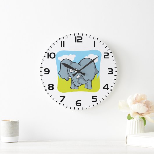 かわいいカートゥーンの象のジャングル動物 ラージ壁時計