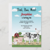 かわいいカートゥーンの農場の動物たち 子供の納屋の誕生日パーティー 招待状 (正面)