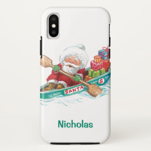 かわいいカートゥーンの陽気なサンタクロースのボート iPhone X ケース