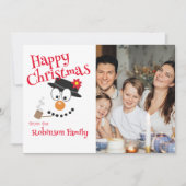 かわいいカートゥーンの雪だるま ハッピー クリスマス フォト シーズンカード (正面)