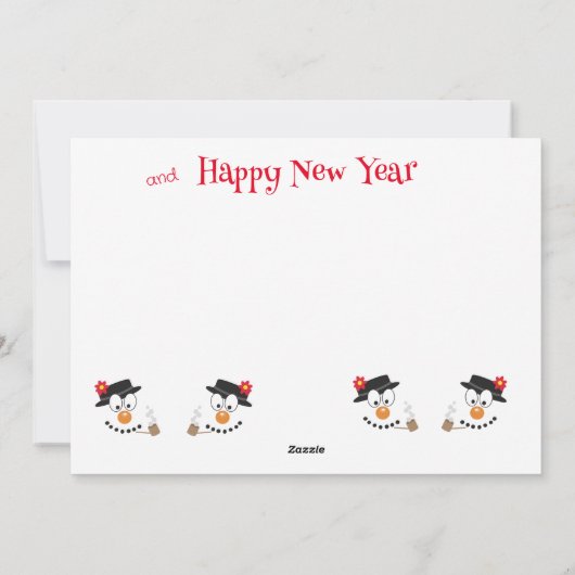 かわいいカートゥーンの雪だるま ハッピー クリスマス フォト シーズンカード (裏面)