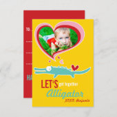 かわいいカートゥーンアリゲーター教室バレンタイン写真 招待状 (正面/裏面)