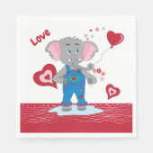 かわいいカートゥーンエレファントホワイトとレッド紙ナプキン スタンダードランチョンナプキン (正面)