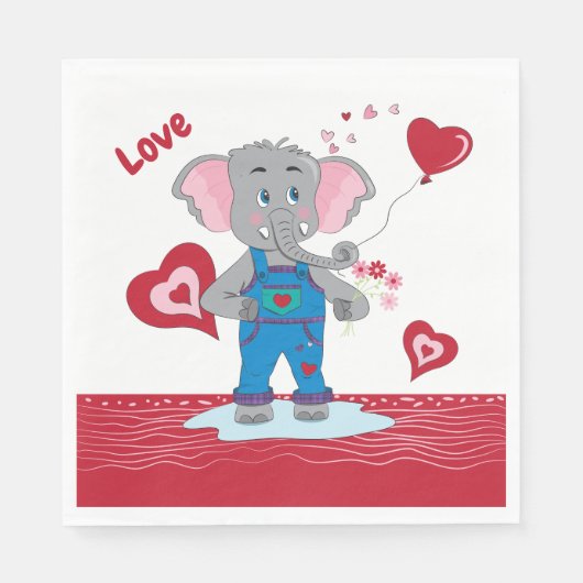 かわいいカートゥーンエレファントホワイトとレッド紙ナプキン スタンダードランチョンナプキン (正面)