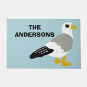 かわいいカートゥーンカモメのライトブルーパーソナライズされた ドアマット (正面)