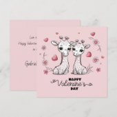 かわいいカートゥーンキリンラバー ハート バレンタインデー シーズンカード (正面/裏面)