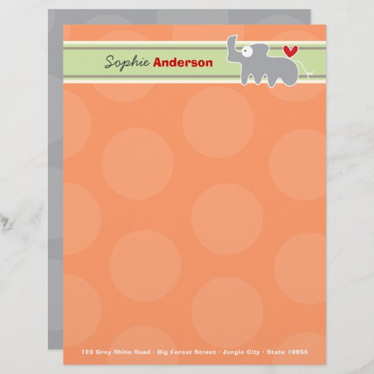 かわいいカートゥーングレーライノセロスオレンジ水玉模様おもしろい レターヘッド (正面/裏面)