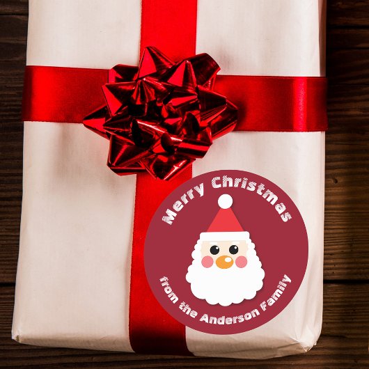 かわいいカートゥーンサンタクロースの顔のクリスマス ラウンドシール