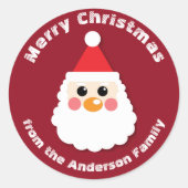 かわいいカートゥーンサンタクロースの顔のクリスマス ラウンドシール (正面)